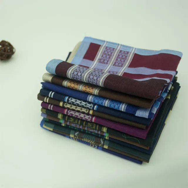 Négyzet Alakú Kockás Csík Zsebkendők Férfiak Klasszikus Vintage Zseb Pamut Törülköző Az Esküvői Partihoz40X40Cm Véletlenszerű - Image 2