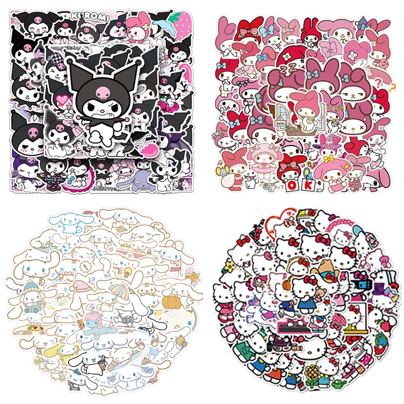 Sanrio Stickers Waterproof Graffiti 50Pcs Hello Kitty Anime Laptop Bagagli Melody Guitar Skateboard Kuromi Graffiti Sticker