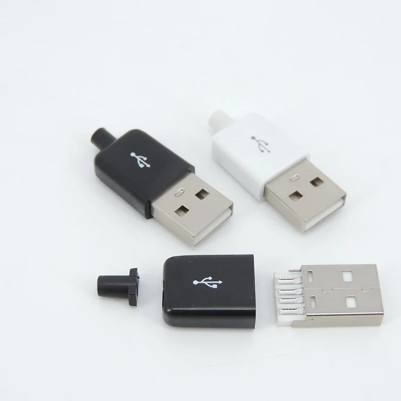 

10Pcs USB Type A Connector Male 4 Pin Plug Socket With Black White Plastic Cover USB 2.0 Type-A Soldering DIY Kits M20