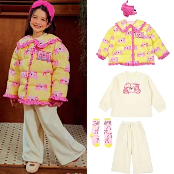 2023 겨울 어린이 소녀 스웨터, 겉옷 코트, 소녀 강아지 코튼 패딩 재킷, 어린이 의류, 신상