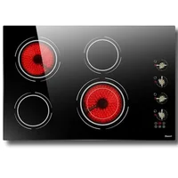 30" Built-in Electric Cooktop 4 Burner Stove 6700W Glass Ceramic Touch Control Knob Safety Lock 1