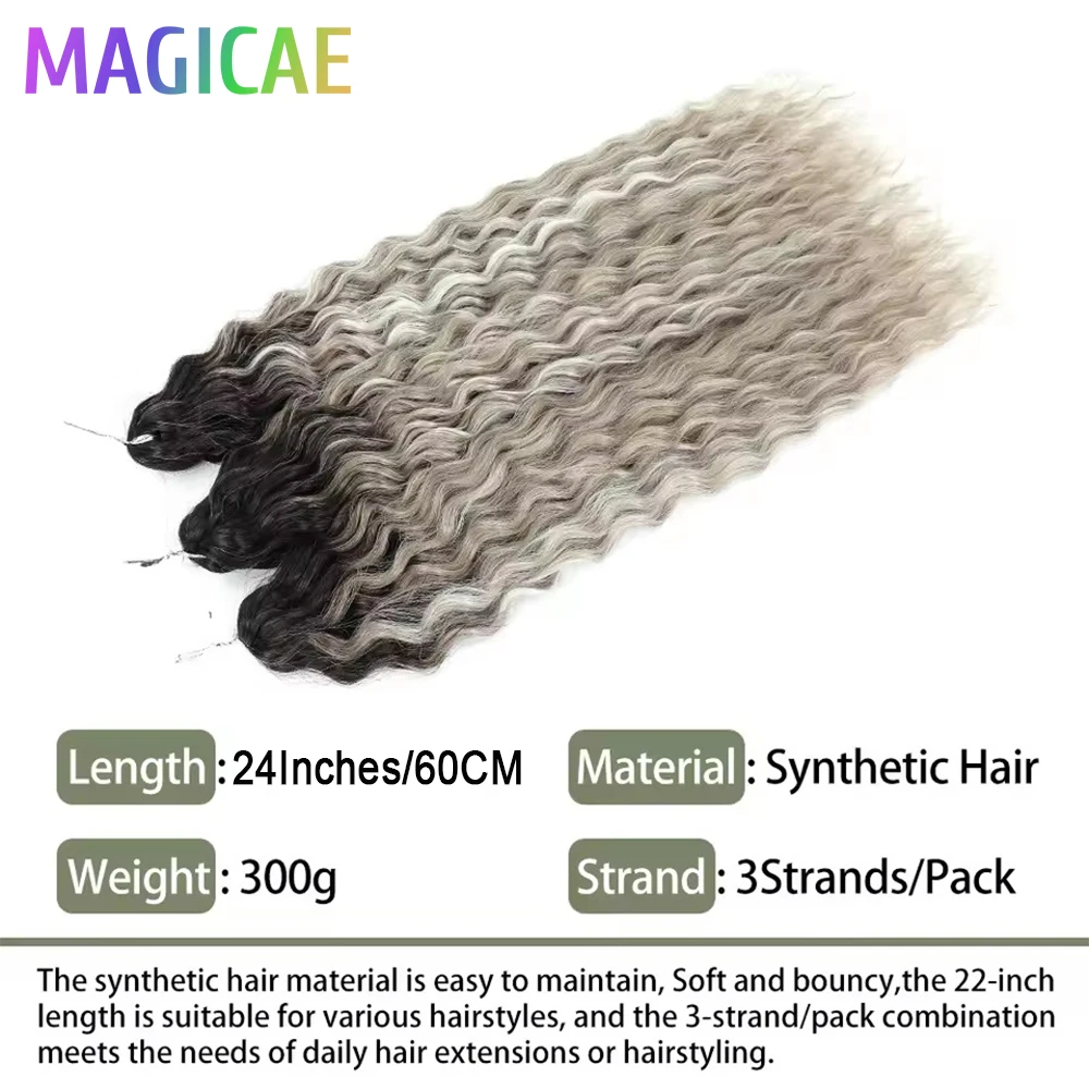 3Pcs 300Grams Crochet Braids Ombre Grey 24Inch Ariel Deep Wate Piano Blond Curly High Temeprature Bio Protein Synthetic Hair 2