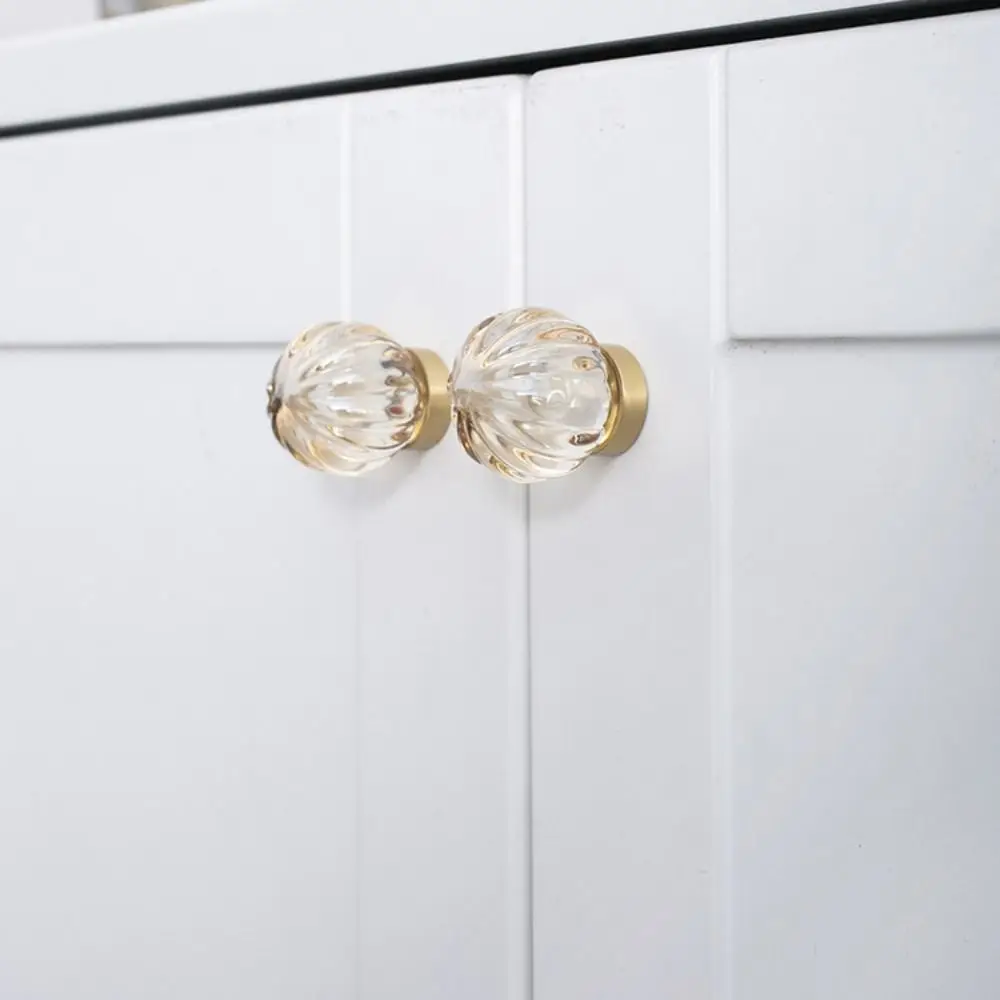 Crystal Glass Furniture Handle Gold Base Transparent Kitchen Cabinet Knobs Cupboard Wardrobe Drawer Pull Handles Home Decor