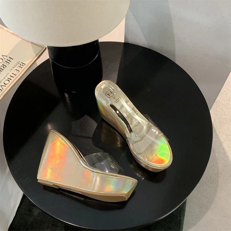 ZOOKERLIN Platform Transparent PVC Wedges Women's Slippers Summer Simple Slip On High Heels Mueller Shoes For Women Solid Color
