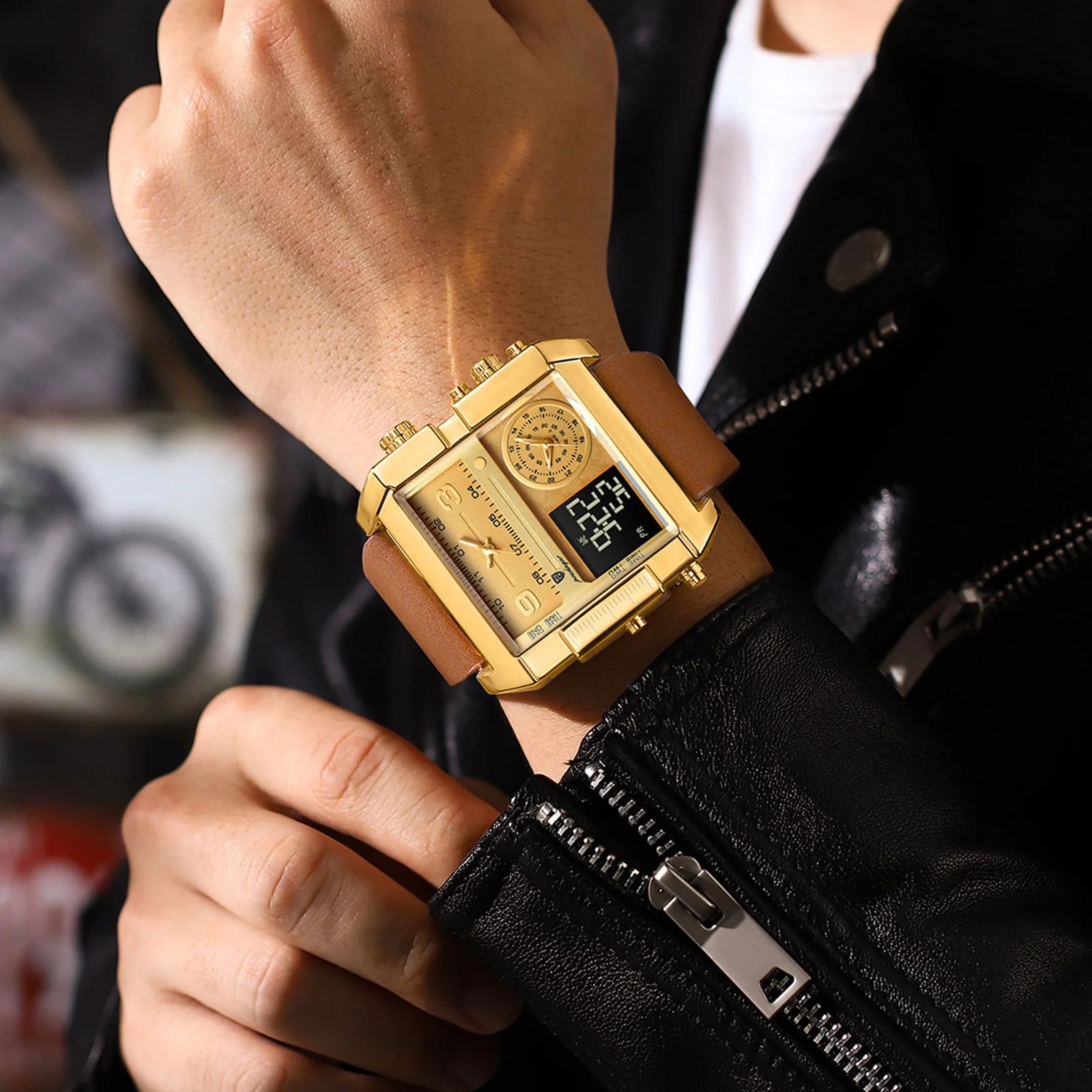 POEDAGAR Luxury Man Watch Rectangle Waterproof Luminous Day Week Men Wristwatch Digital Multifunction Men's Watches Quartz Reloj