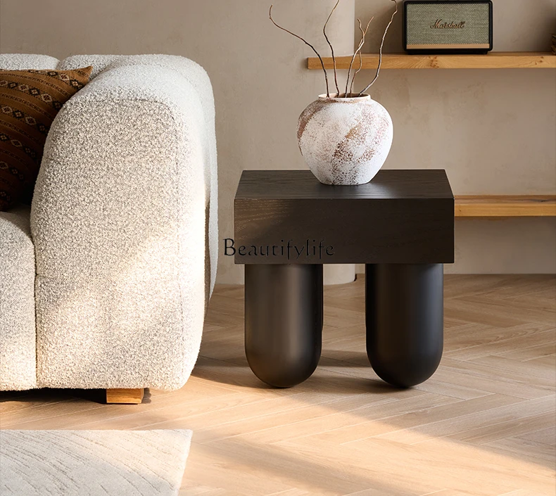 

Nordic Square Coffee Table Mid-Ancient Silent Style Solid Wood Sofa Side Table Designer Shoe Changing Stool