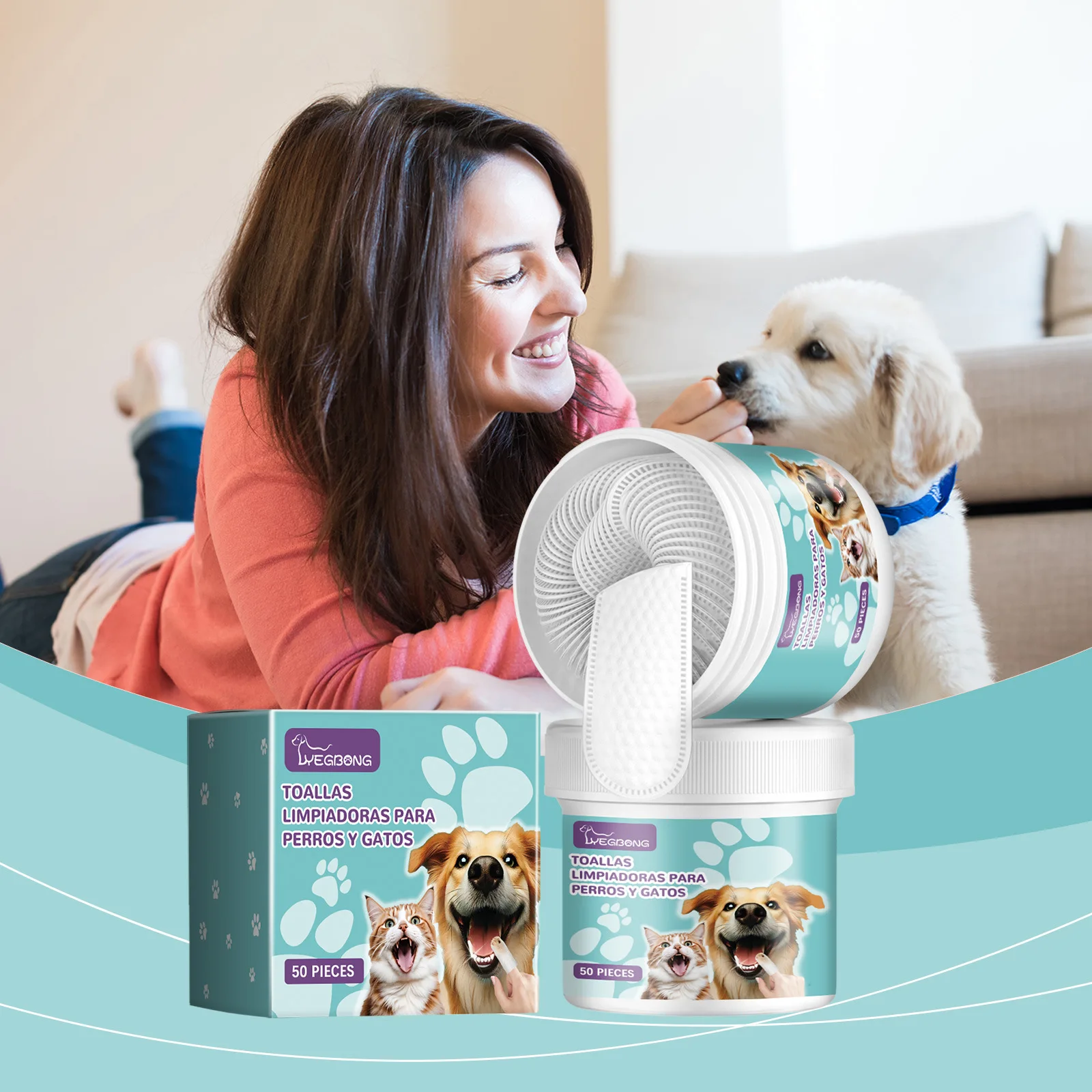 Yegbong Pet Teeth Finger Wipes Tartar Removal Oral Stain Cleaning Tooth Whitening Bad Breath Freshing Dog Toothbrushing Wipes