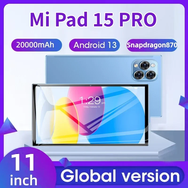 

2024 Latest 11 Inch Tablet Android 13 Pad 15 Pro Snapdragon 870 Octa Core Dual SIM Card 5G WIFI 16GB+1TB Tablette HD 4K Mi Tab