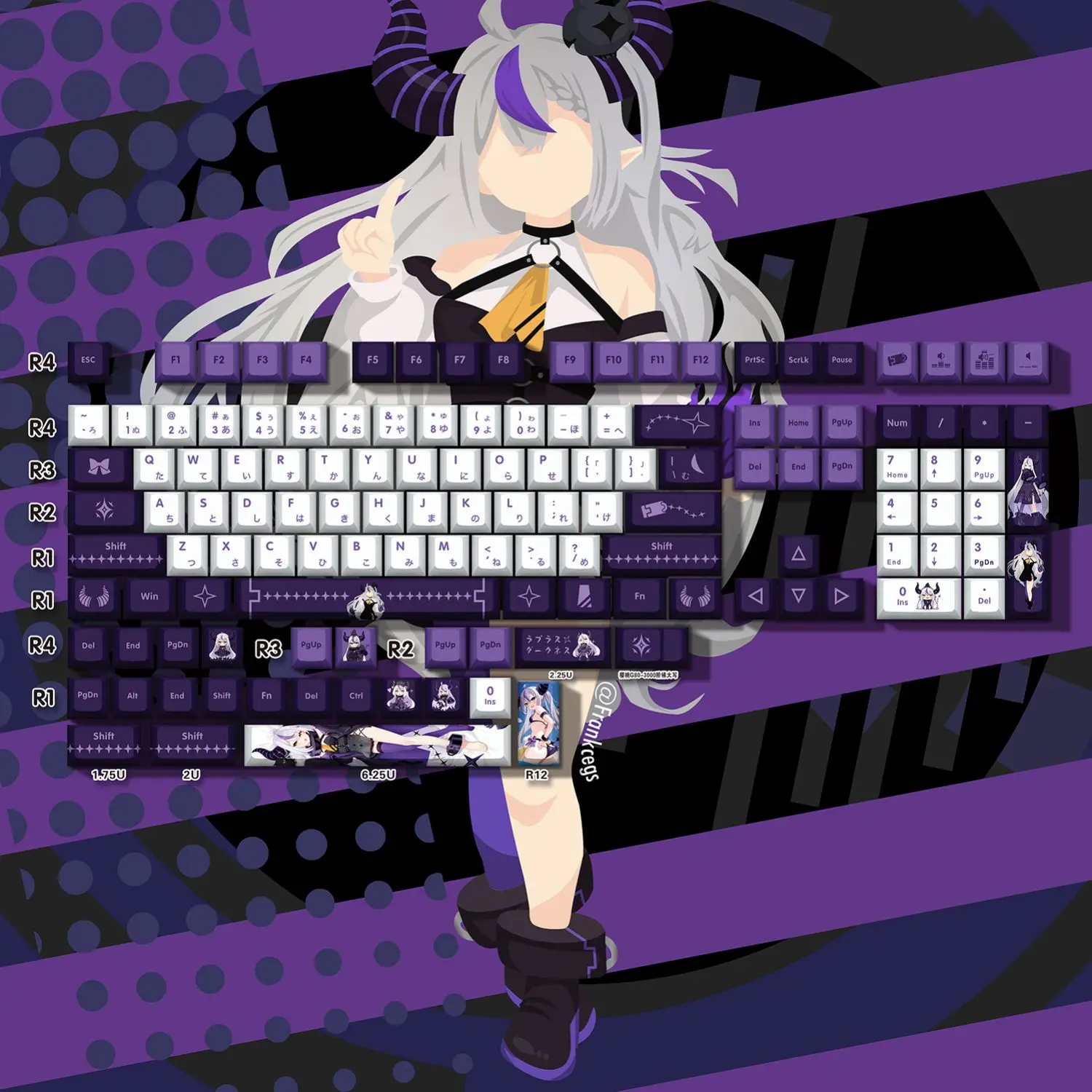 

Крышка для клавиш La + Darknesss 132, крышка для клавиш Vtuber Hololive, крышка для клавиш PBT DYE SUB Cherry MX Cross Axis, переключатель для механической клавиатуры