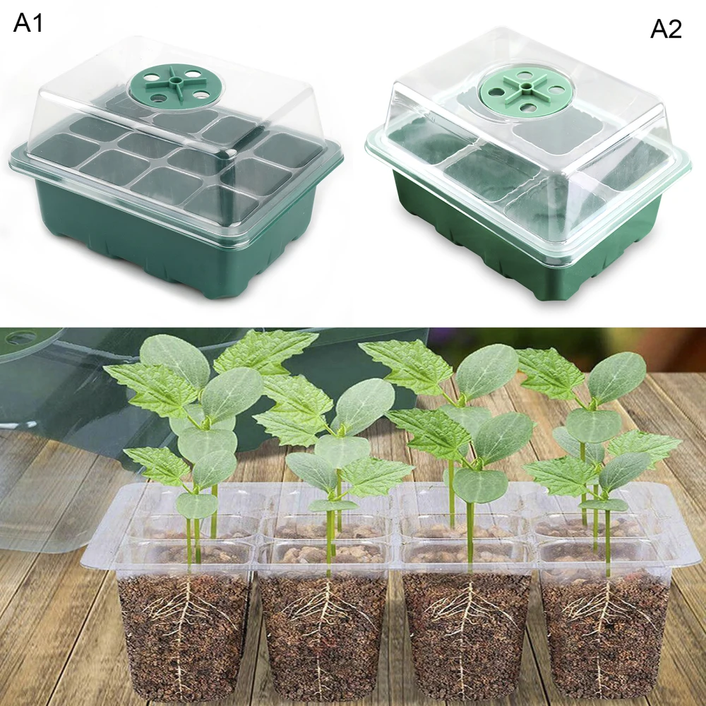 Greenhouse Grow Trays 12 Humidity Adjustable Plant Starting Kit with Dome and Base Mini Propagator for Seeds Growing