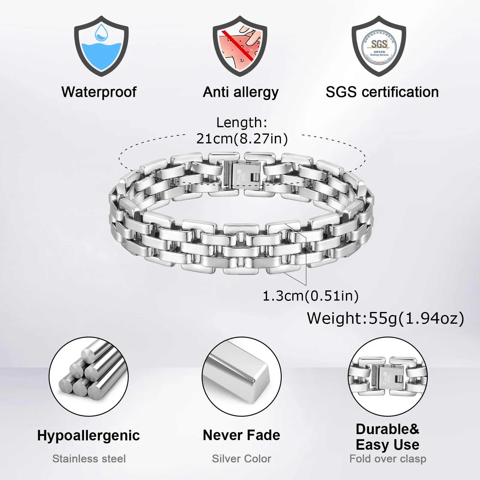 Stainless Steel Chain Watch Band Bracelet for Men