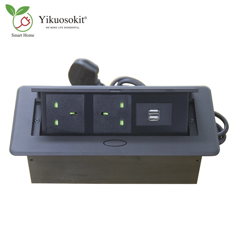 

13A 2 Ways Power UK Standard Damping Tabletop Pop Up Socket Recessed Hidden Jacks Dual USB Plug Power Outlets Home Office