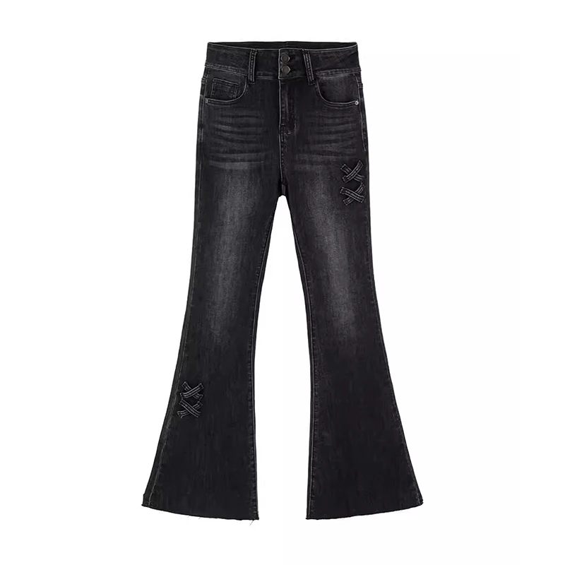 archive SCHLÜSSEL black flare denim y2k Women's Baggy Flare Jeans Harajuku Y2k 90s Aesthetic