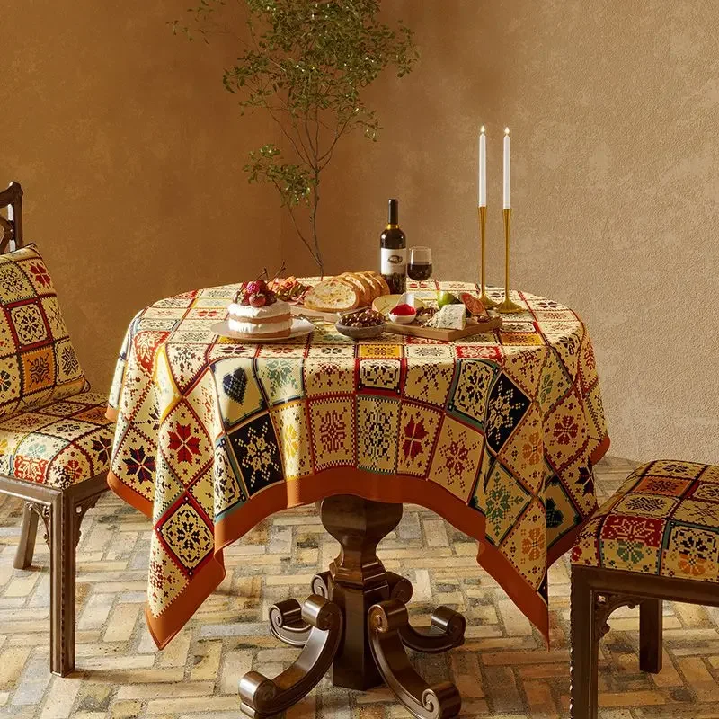 

Chenille Waterproof Heat-resistant Tablecloth Printed Checkered Pattern Dustproof Cloth Square Rectangular Circular Table Cover