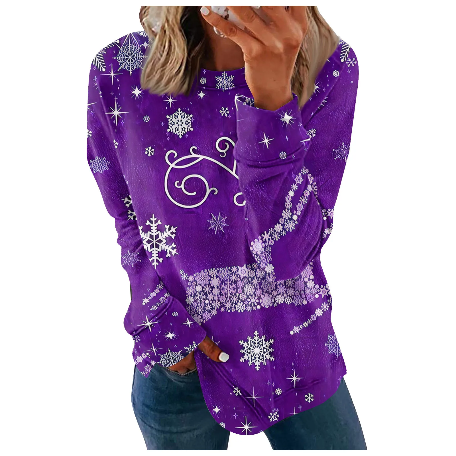 

Funny Christmas Santa Claus Print Long Sleeve T-Shirts For Women Fashion Daily Pullover Fall Gnomes Autumn Casual Harajuku Tops