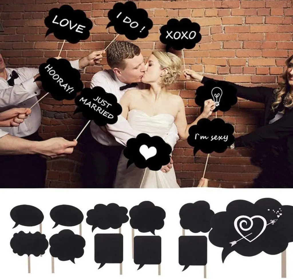 DIY 10 Pcs Black Cards Sticks Chalk Glue in a Set Photo Booth Props Love DIY Photography Wedding Decoration Party Photobooth