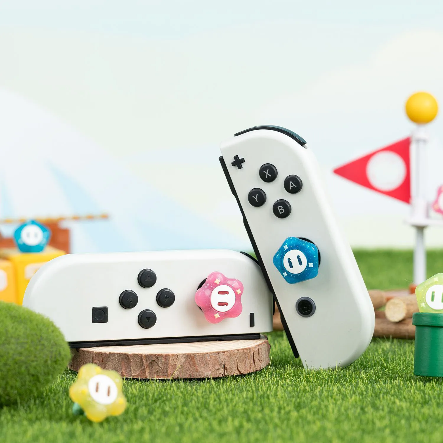 귀여운 블링 꽃 실리콘 소프트 엄지 스틱 그립 캡 조이스틱 커버 스위치 2/NS Oled/Lite Joy-con 반짝이 썸 스틱 케이스