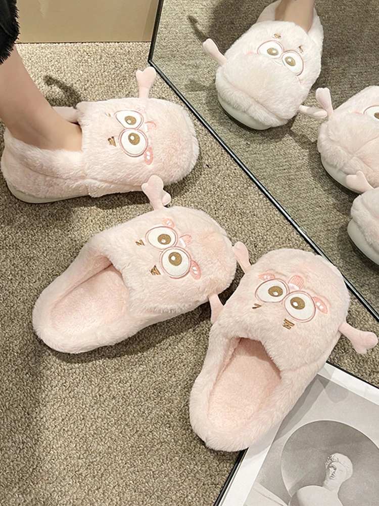 

Slippers Casual Flat Shoes Female Winter Footwear Fur Flip Flops Slipers Women Med Cover Toe Flock Luxury Plush 2023 Soft Basic
