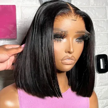 13x4 Bone Straight Human Hair Short Bob Wigs 4x4 Transparent Lace Closure Wig PrePlucked Remy Front Lace Wig For Women Lace Wigs 1
