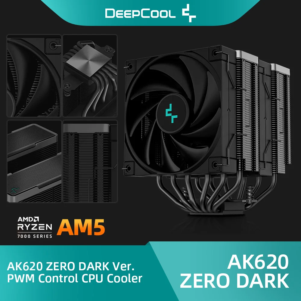

DeepCool AK620 Zero Dark for AM5 1850 RPM PWM CPU Air Cooler With Dual 12cm Fan 6 Heatpipe Radiator Chips Cooling Black Heatsink