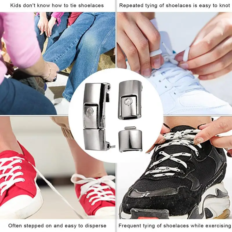 2PCS Shoelace Buckle Lock Metal Elastic Quick Lazy Metal Lace Lock Shoe  Strings No Tie Shoelaces For Kids Adult Shoes Accessory - AliExpress