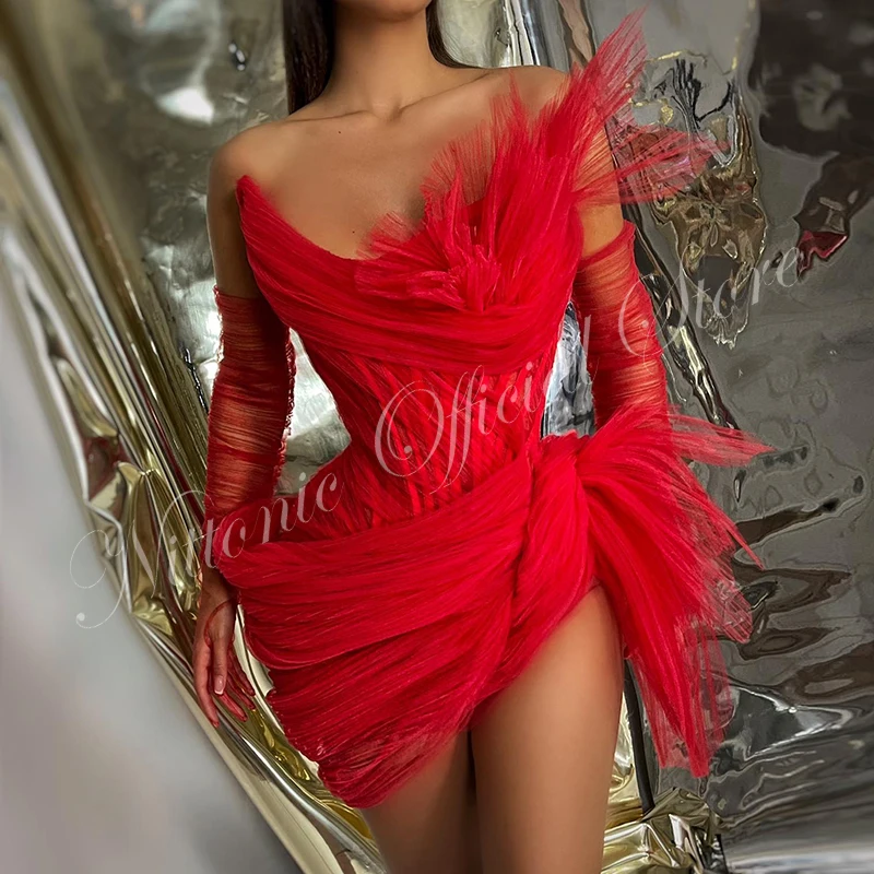 Mini Red Cocktail Homecoming Dresses for Women Tulle Sleeveless Above Knee Prom Party