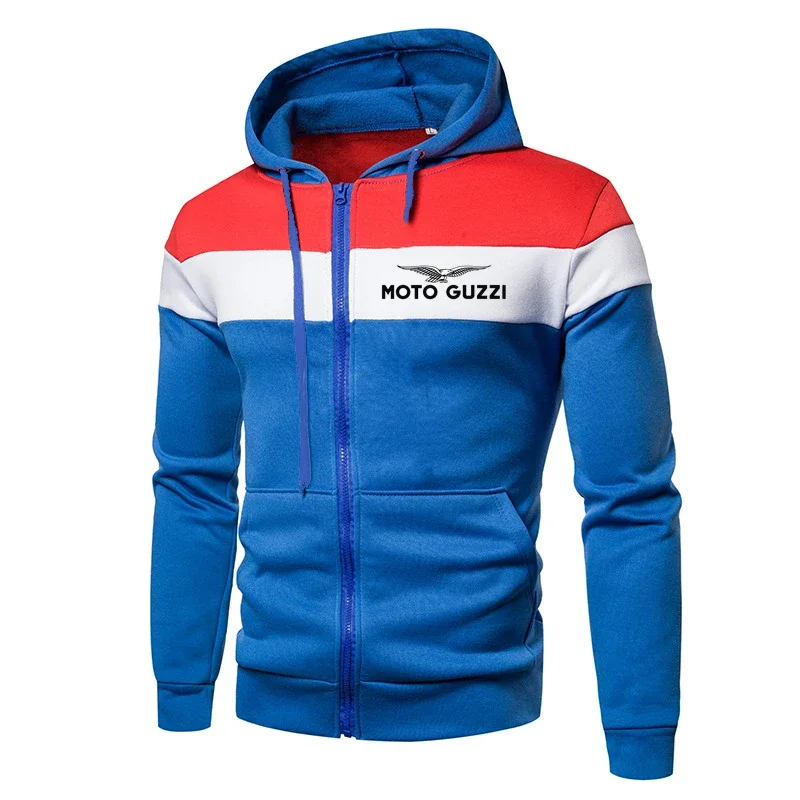 

2024 Casual Man Hooded Zipper Jacket New Moto Guzzi Logo Printing Custom Made Spliced Men Hoodie Jackets Male Sportswear Selling