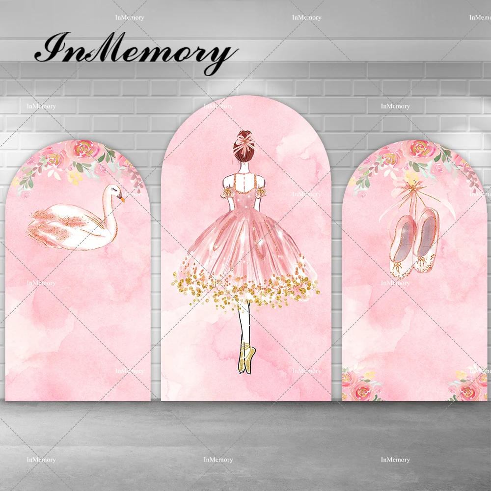

Pink Swan Dance Ballerina Arch Backdrop Cover Flowers Girls Baby Shower Birthday Party Background Photo Prop