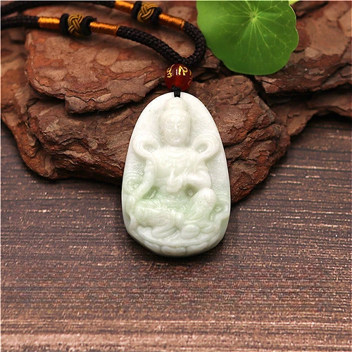 

Natural White Chinese Jade Guanyin Pendant Bodhisattva Necklace Charm Jewellery Fashion Carved Amulet Gifts for Women Men