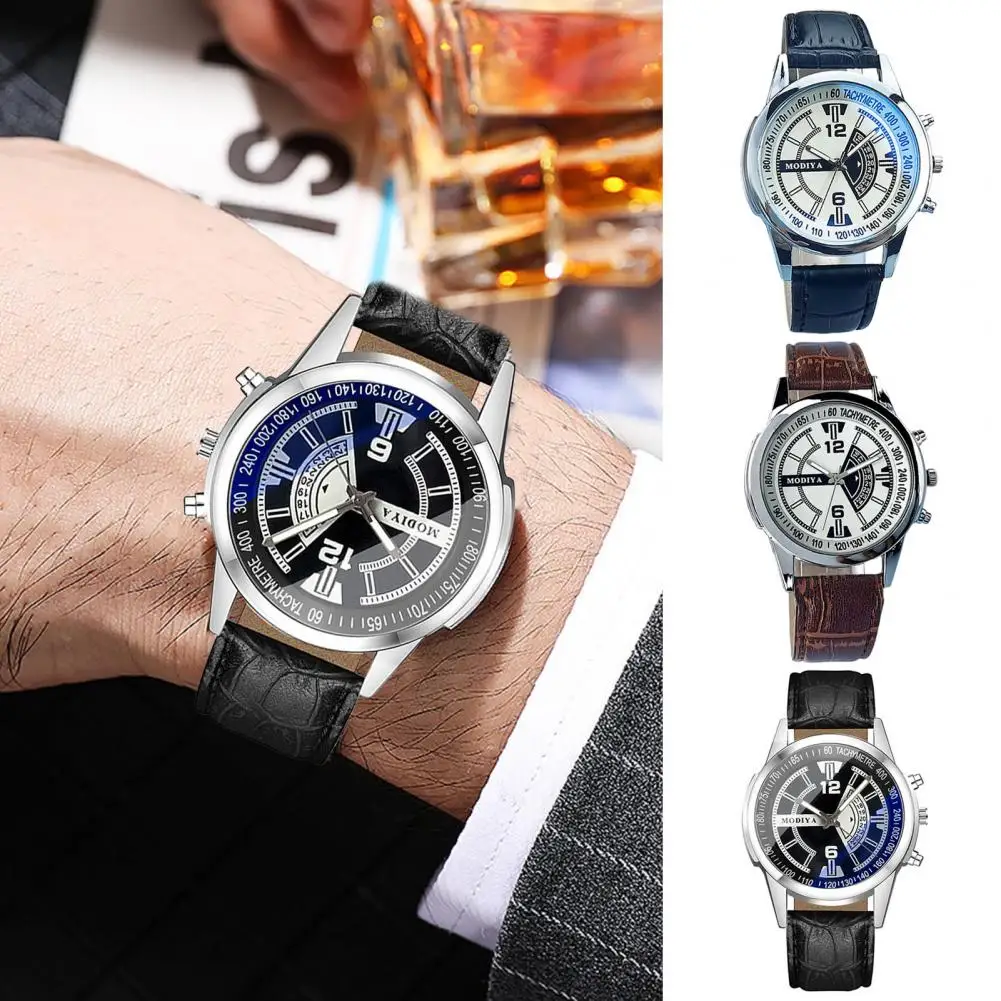 

Men Quartz Watch Round Dial Alloy No Delay Adjustable Faux Leather Strap Time-checking High Accuracy Wristwatch