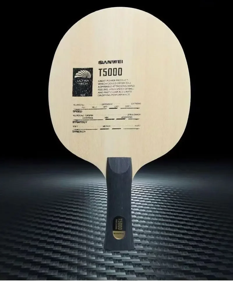 Description Picture 4 of itemOriginal SANWEI T5000 Table Tennis Blade 5 Wood 2 Carbon Entry Intermediate Ping Pong Blade for Loop Drive with Fast Attack