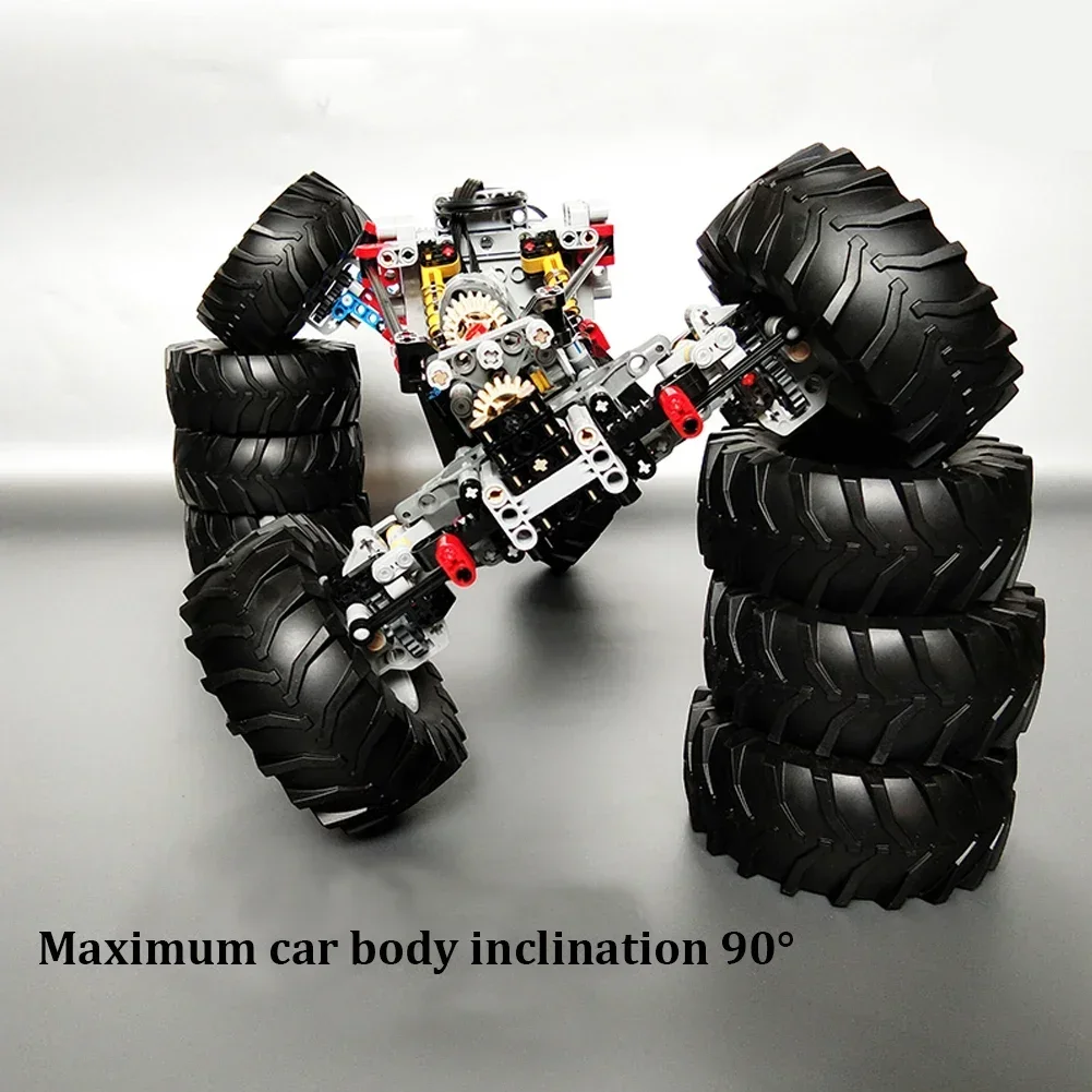 Vue éclatée des pièces de rechange d'une voiture RC 4x4 tout terrain, moteur et transmission détaillés.