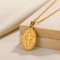 VIntage Christian Jesus Cross Necklaces Pendant For Women Stainless Steel Round Shape Coin Necklaces Choker Prayer Baptism Gifts - Image 2