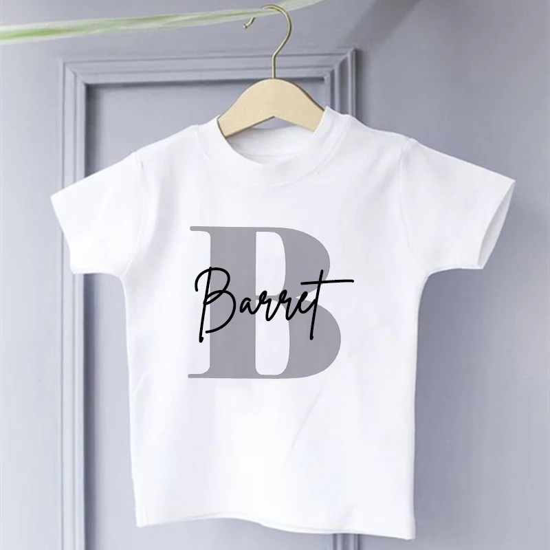Personalised Initial Boys T-shirt Custom Boy Name Clothes Summer Short Sleeve Tops Letter Print Kids Tees Casual Toddler Outfits 4