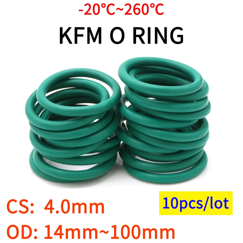 

10pcs CS 4.0 mm OD 14~100 mm Green FKM Fluorine Rubber O Ring Sealing Gasket Insulation Oil High Temperature Resistance Green