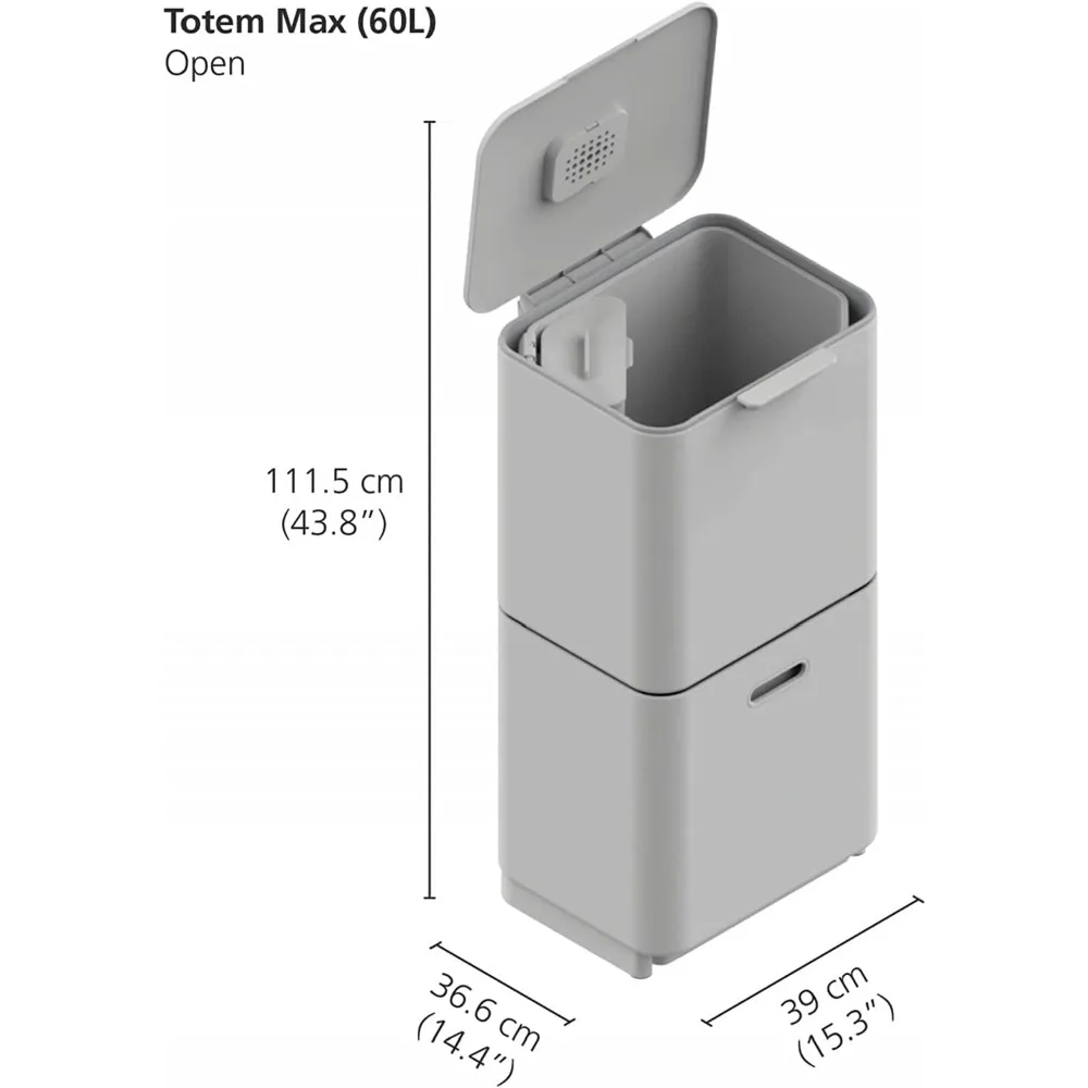 Max 60 liter Waste Separation and Recycling Kitchen Trash Can with Odor filter and removable food waste caddy, Stone