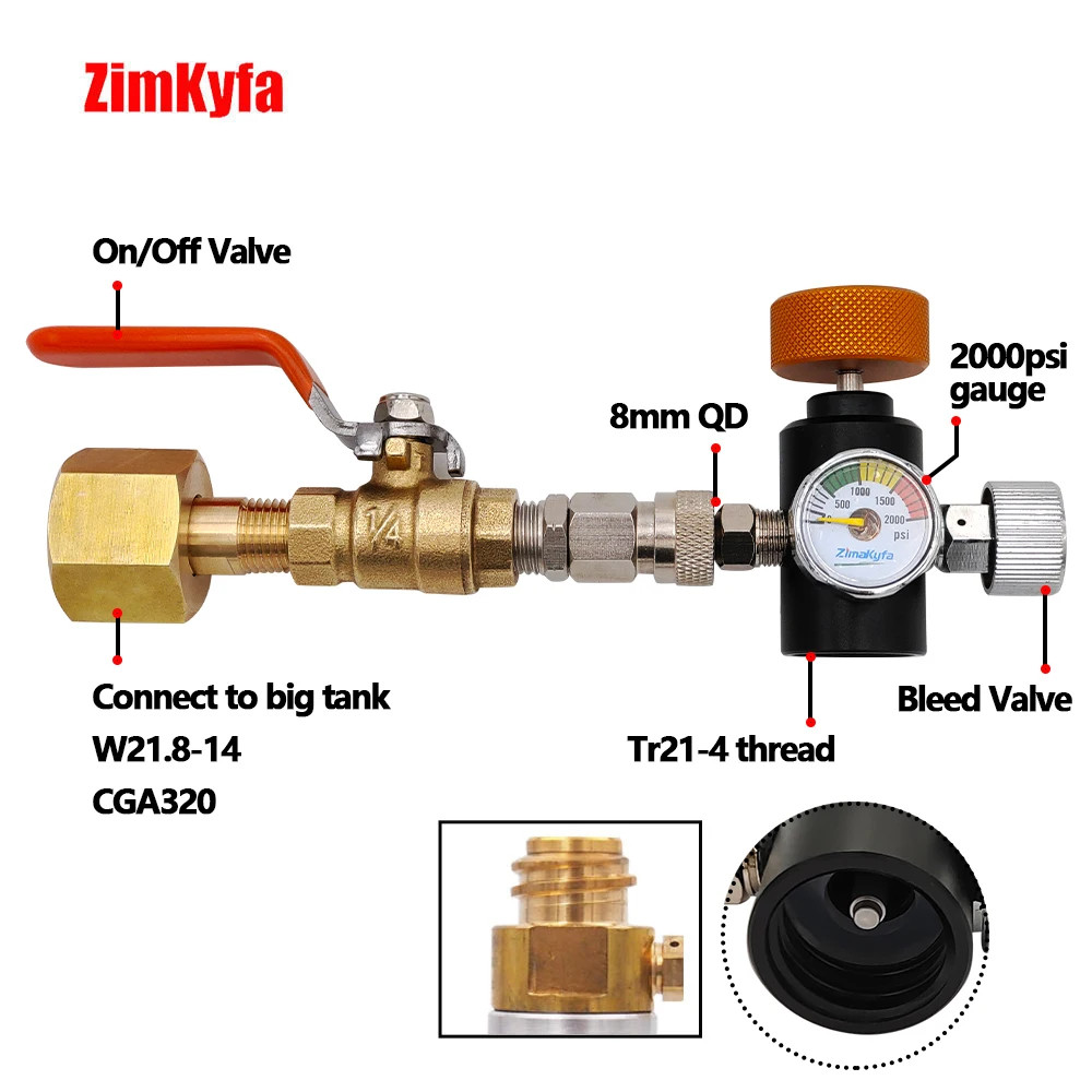 Soda Co2 Cylinder Tank Refill Adapter Recharge Filling Station W/ Ball Valve,W21.8-14|DIN477| CGA320 For SodaStream Tr21-4