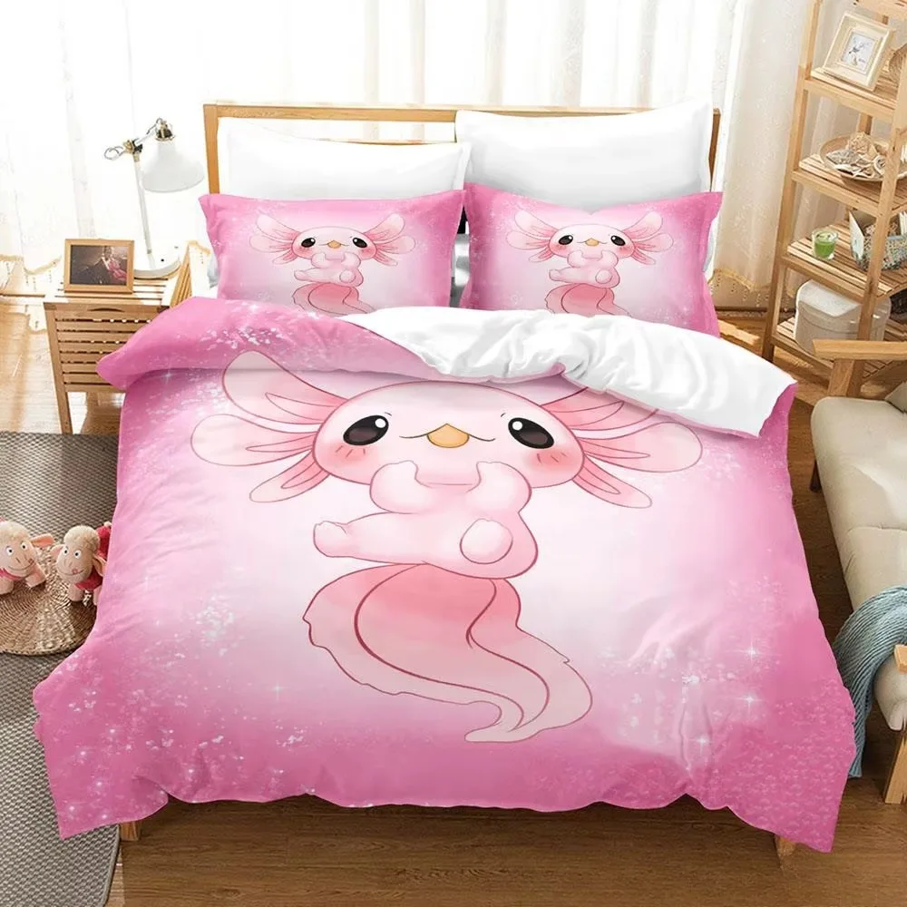 Kawaii Animal Axolotl Bedding Set Bed Cover Adult Kid Bedroom Decor Duvet Cover Pillow Case Set Single Twin Full Queen King Size 2