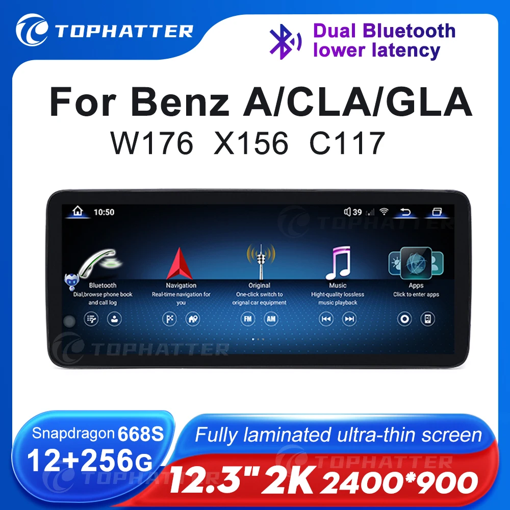 12.3 2K Car Radio For Mercedes Benz A Class W176 GLA X156 CLA C117 CarPlay Android Auto Multimedia Player 668S Head Unit Screen multimedia navigation