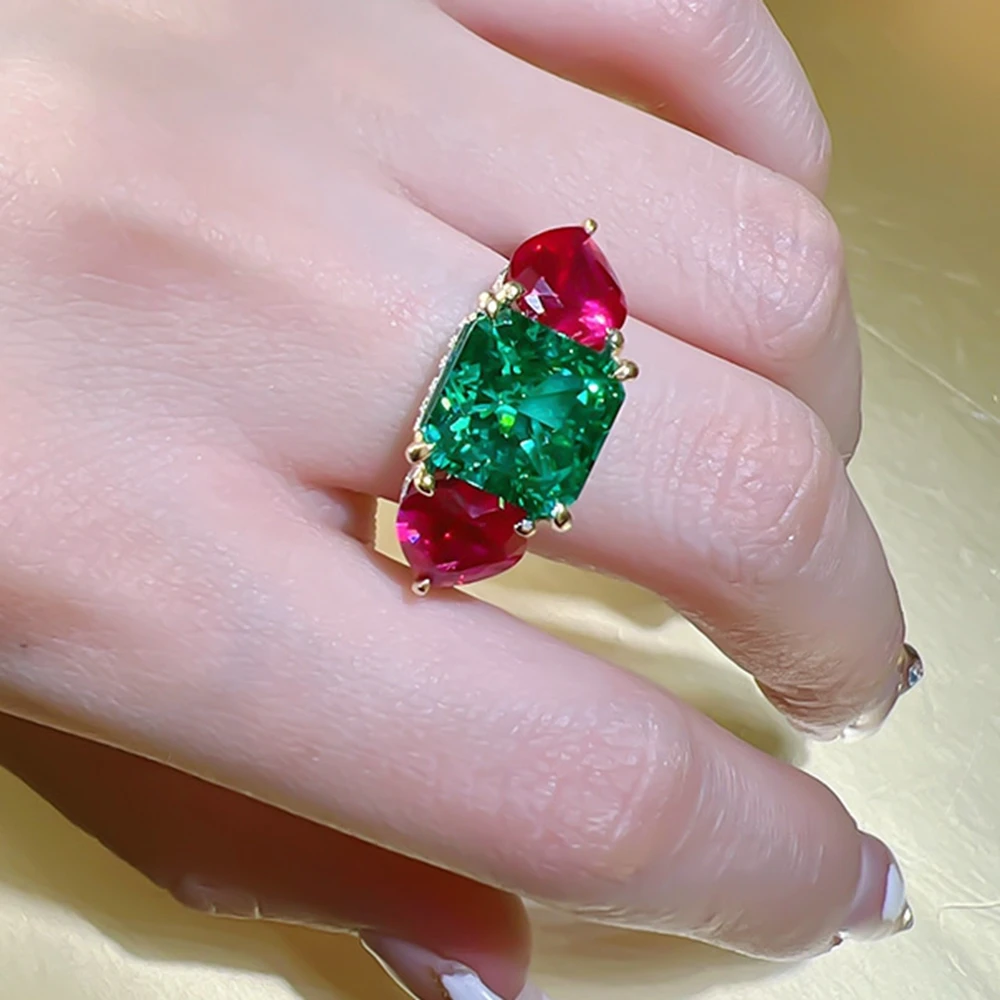 Simple Emerald Cut Lab Ruby Wedding Ring | LUO
