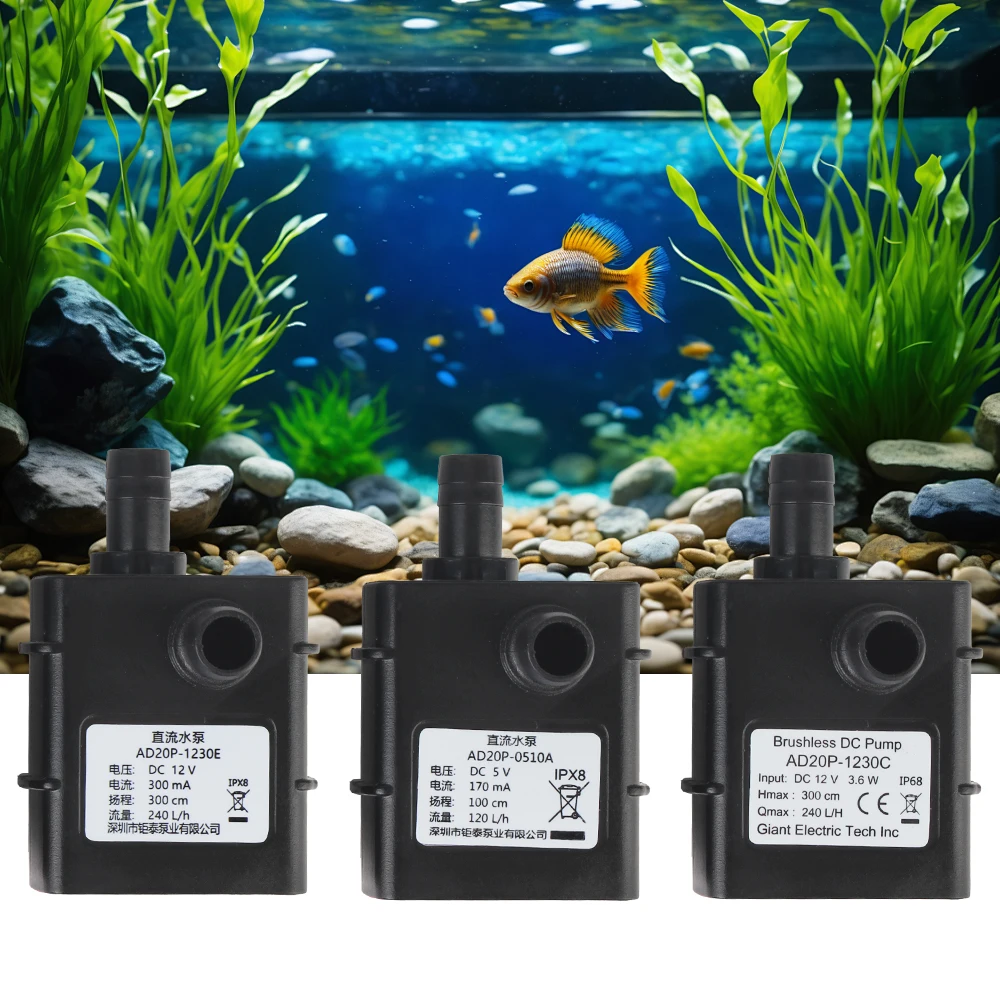 DC12V Brushless Small Water Pump for Garden Pond Fish Tank Mini Submersible Pump Micro 5V USB Pumping Water Circulation 120L/H