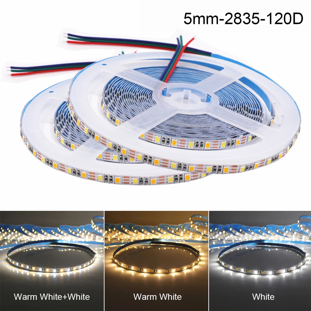 

DC 5V CCT LED Strip SMD 2835 120 Leds/M IP21 Width 5MM 8MM Home Garden Decor White+Warm White Flexible Ribbon Rope Light