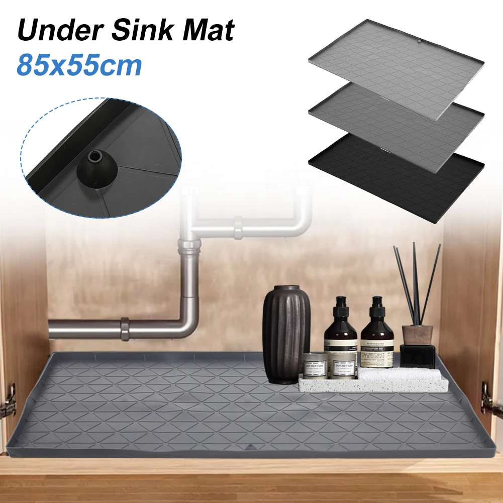 

1Pc Under Sink Mat Waterproof Silicone Drain Mat Under Kitchen Sink Tray Drip Non-Deformable Kitchen Bathroom Cabinet Liner Mat