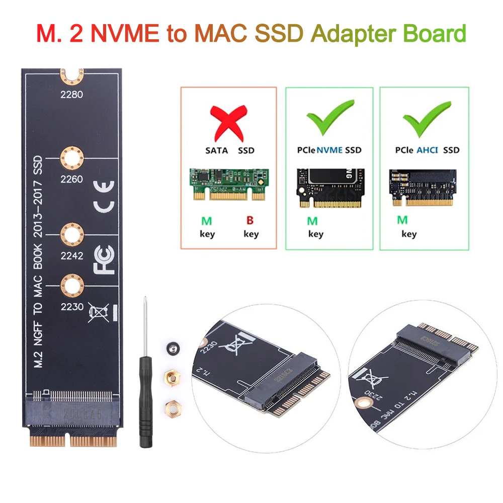 

Адаптер M.2 NVME SSD для MacBook Air Pro Retina 2013-2017 NVME/AHCI SSD, Модернизированный комплект для A1465 A1466 A1398 A1502