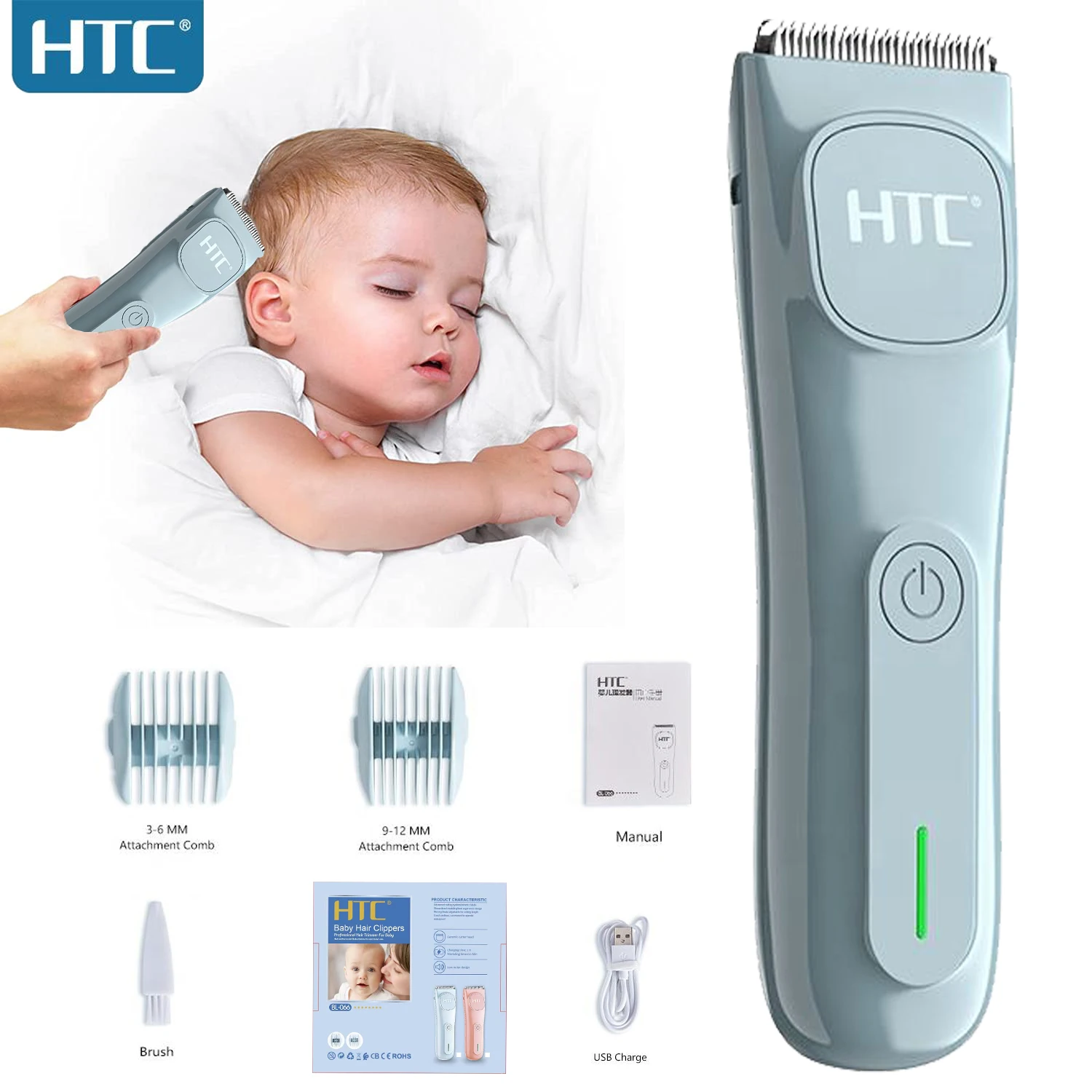 Hair Clipper Htc Kids Waterproof Ipx6 Fully Washable Lithium Batter Low Noise for Home Use