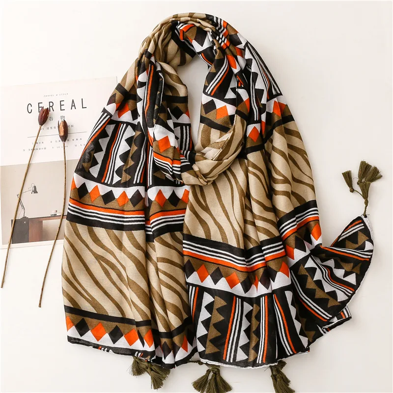 Autumn Aztec Paisley Geometric Tassel Viscose Shawl Scarf Lady High Quality Print Soft Wrap Bufandas Muslim Hijab Sjaal 180*90Cm women lady fashion scarf faux cashmere tribal style paisley flower shawl stole wraps winter outdoor big kerchief 185 65cm