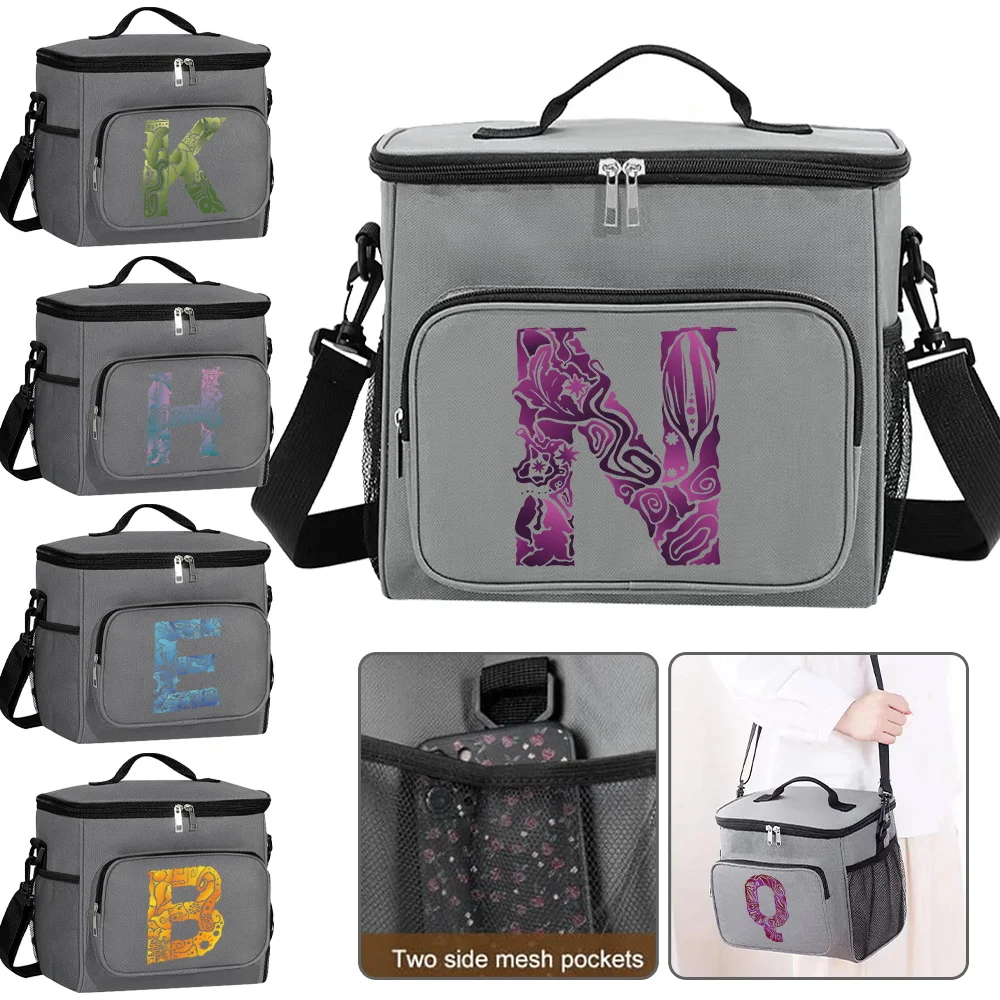 Large Capacity Engrave Image Letter Serie Print Pattern Portable Food Storage Handbag with Oblique Shoulder Insulation Lunch Bag large capacity minimalist lunch insulation bag waterproof insulated portable zipper engrave image series print pattern lunch bag