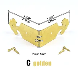 Set of 12 Antique Brass Bronze Golden Edge Corner Protectors with Nails for Furniture and Gift Boxes (C 47mm golden)
