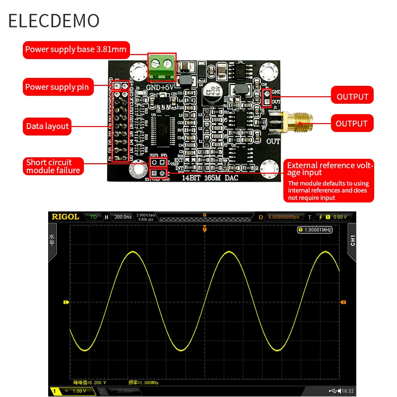 Fpga Desenvolvimento Waveform Generator Módulo Dac de Alta Velocidade Paralelo de 14 Bits Amostragem 165m para Dac904 - Imagem 3