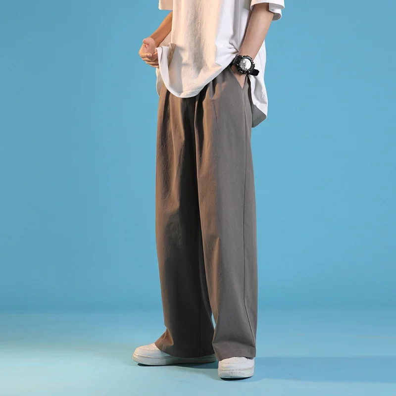 Korean Style Spandex Pants Polyester Broadcloth Trousers Solid Straight  Pant New